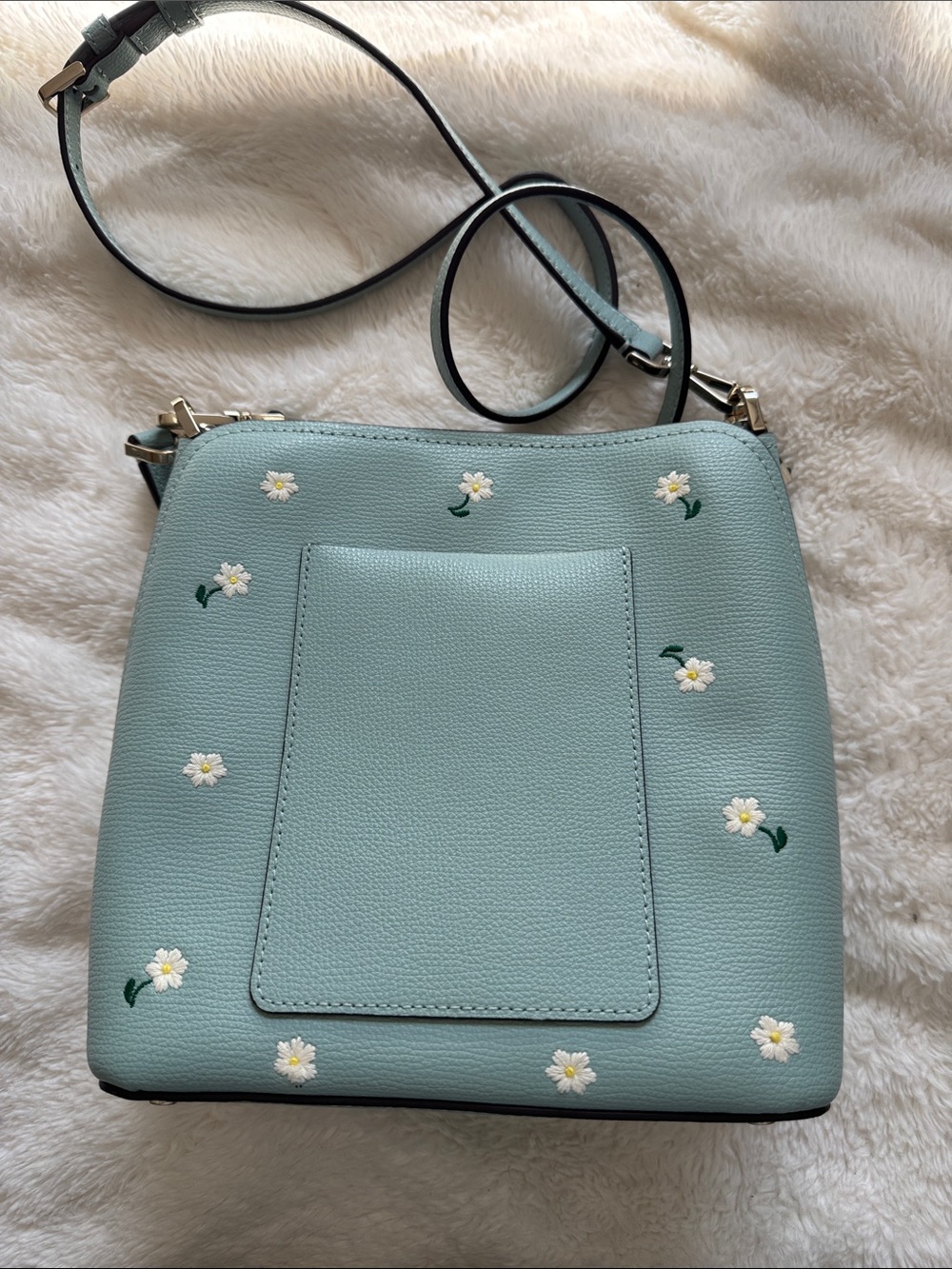 kate spade mint blue leather crossbody with daisy appliqués - Picture 5 of 8